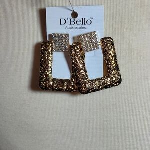 D'bello Gold Tone and Crystal  Bling Statement Earrings Doorknocker Style